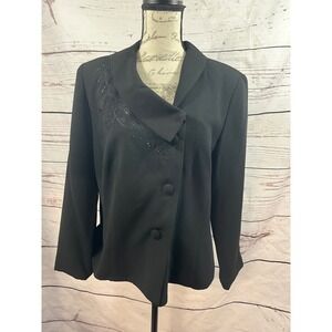 J Taylor Blazer Jacket Black Embellished Career Office Formal Party Women's‎
